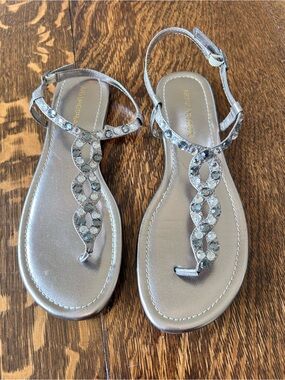 Arturo Chiang Silver Crystal T-Strap Sandals